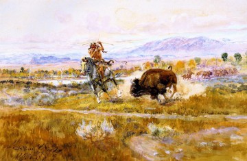 アメリカインディアン Painting - 格闘肉 1925年 チャールズ・マリオン・ラッセル アメリカ・インディアン